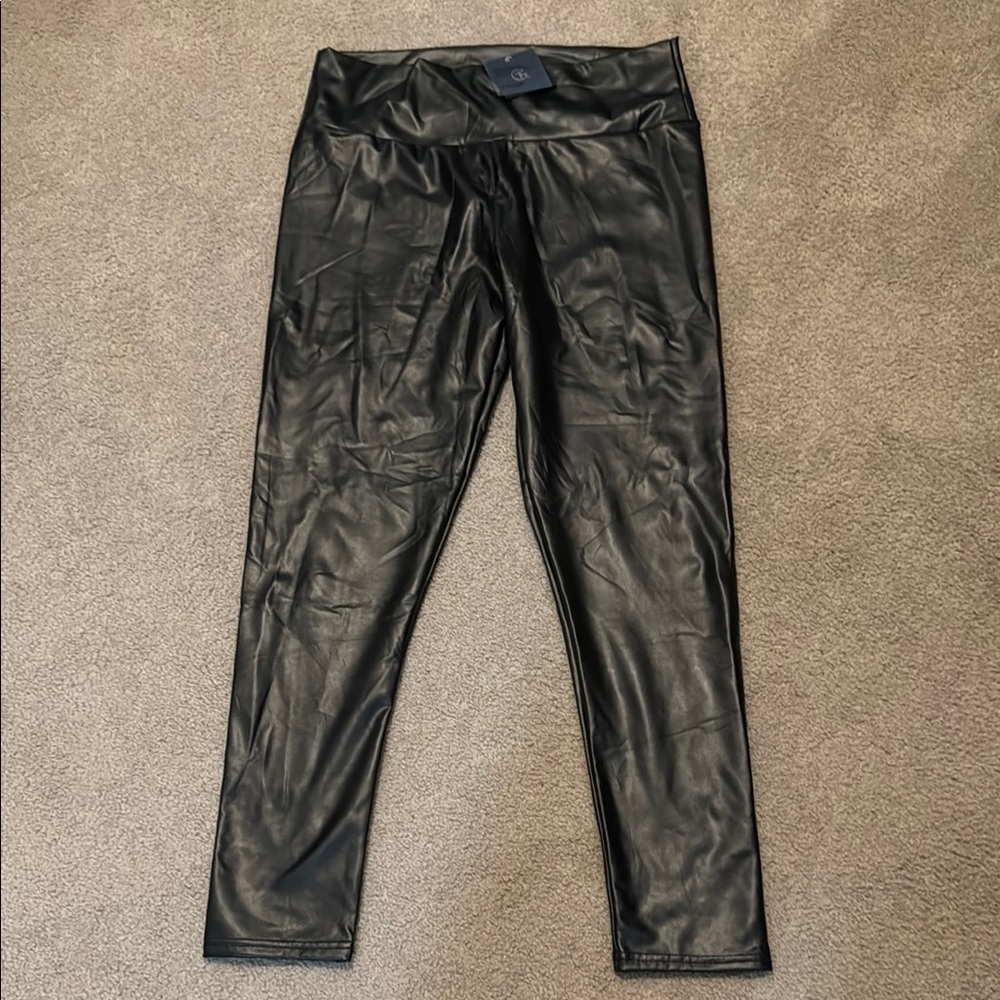 Tagoo Black Faux Leather Straight Leg Pants
